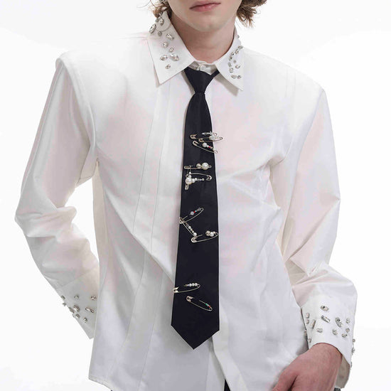 Handmade Pearl Pin Lazy Tie Men&