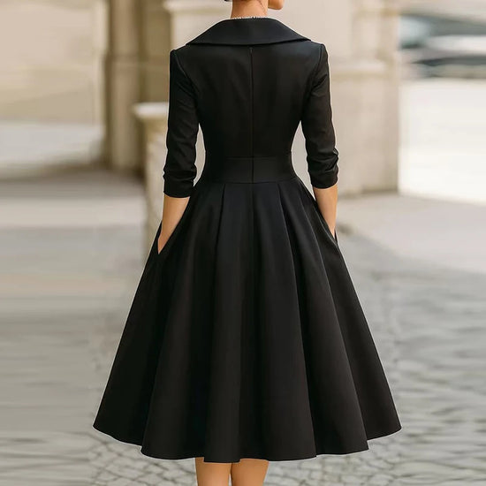 Sexy V-neck Long Sleeve Lady Banquet Dress Temperament Satin Pleated Party Dress Elegant Solid Color High Waist Commute Dresses