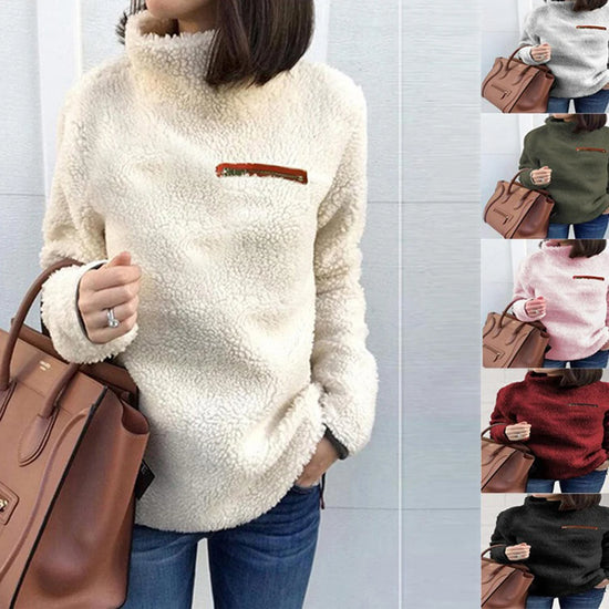 Oversized S-5XL Women Loose Fleece Sweatshirts Casual Turtleneck Long Sleeve Pullover Zip Coats For Autumn NMD-919